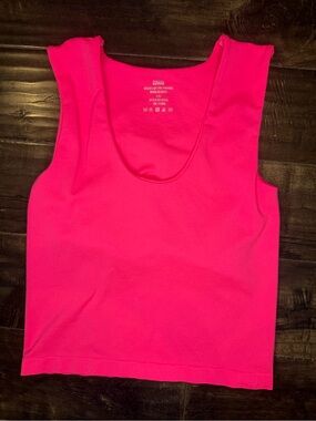 Zenana Seamless Tank Top L/XL Hot Pink Neon Scoop Neck Cropped Brami Camisole